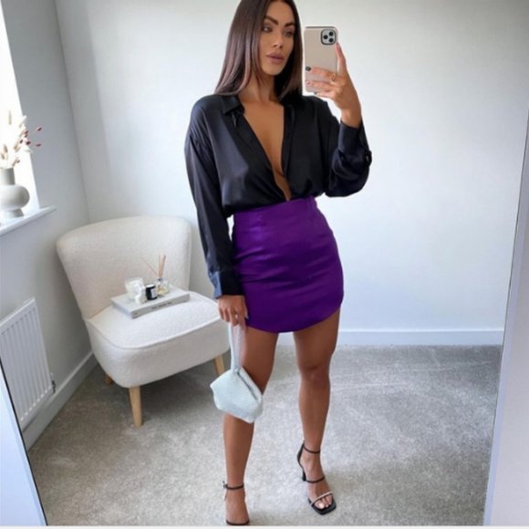 BLOGGER'S FAVE! Zara Purple Satin Effect High Waist Skirt NWT - Picture 2 of 13